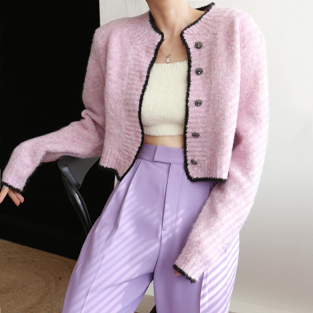 Women Sweater Spring Fall New Candy Solid Color Wool Round Neck Singlebreasted Long Sleeve Knit Cardigan Sweater  C-131