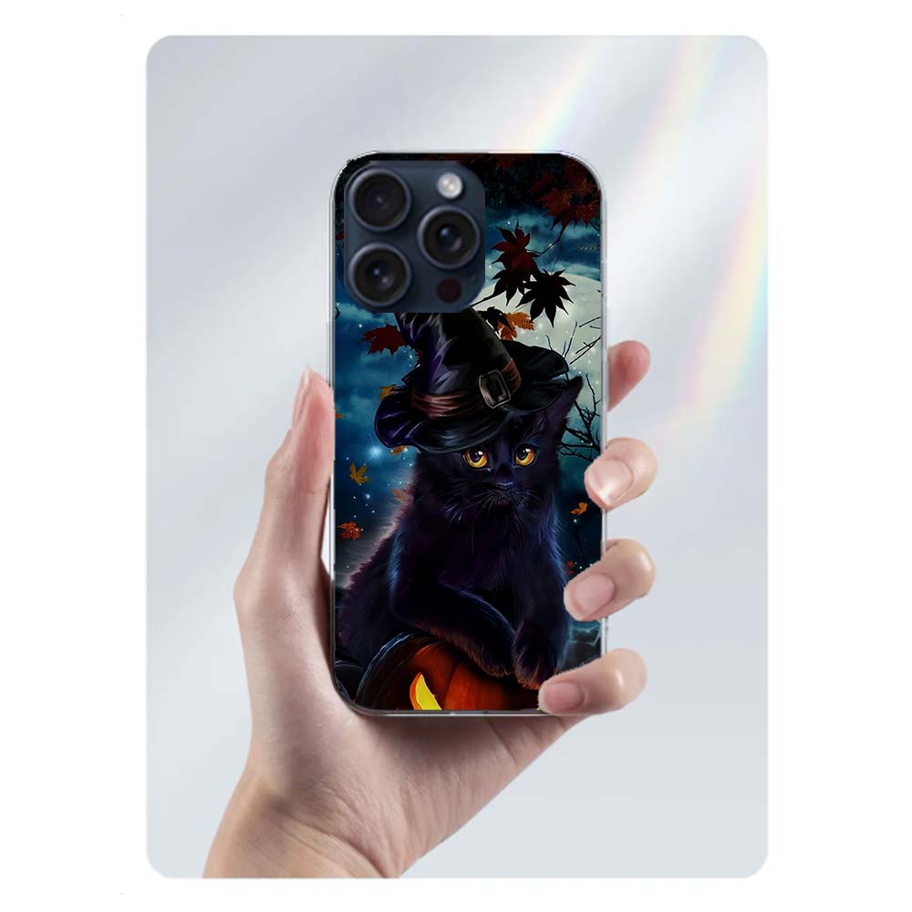 Halloween Magic Cat Clear Phone Case For Iphone 17 Air 16 Pro Max 15 Pro 14 Plus 17E 16E 11 13 12 Mini Cover Cases Fundas Cell T