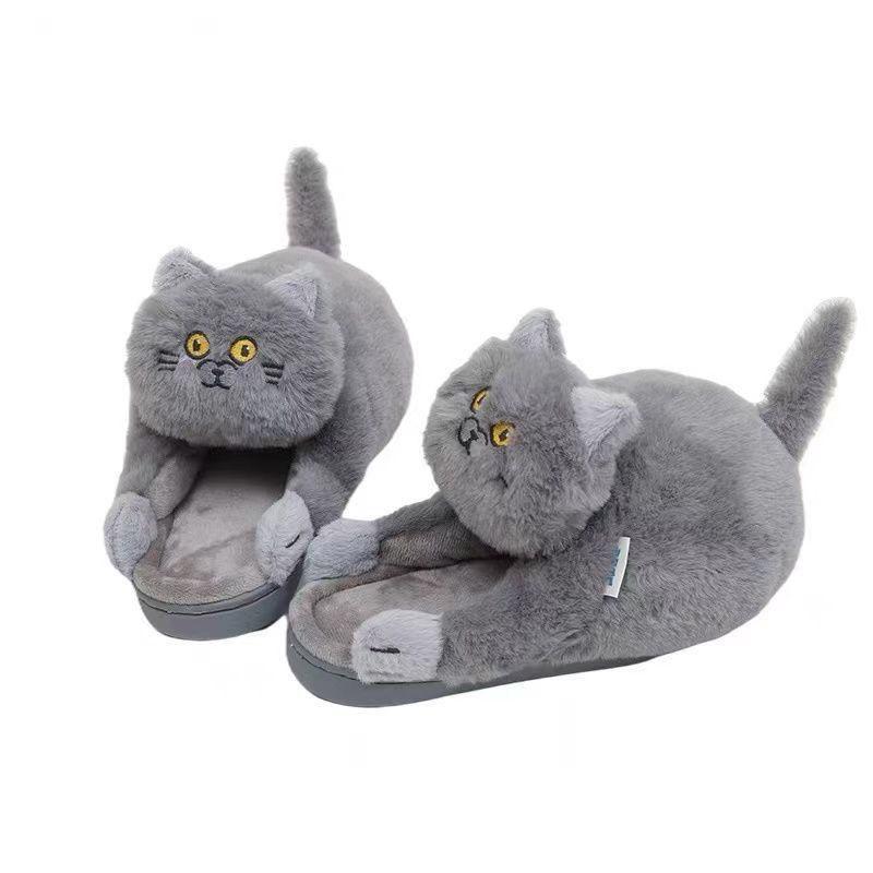 Brand Floppy cat slippers with Cuddly Hug ladies winter indoor short plush slides female platform house shoes