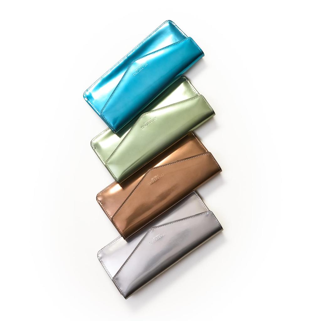 FRANCK ROSSINI Damen Slim Long Wallet mit Überschlag, Hergestellt in Italien von OVER LORD Leather, In Geschenkbox verpackt, Silber