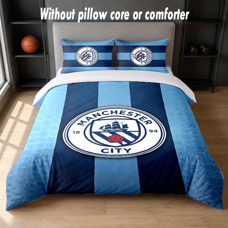 Manchester City Design Bed Bedding Set 1 Duvet Cover + 2 Pillowcases Soft Breathable Household Bed Linens
