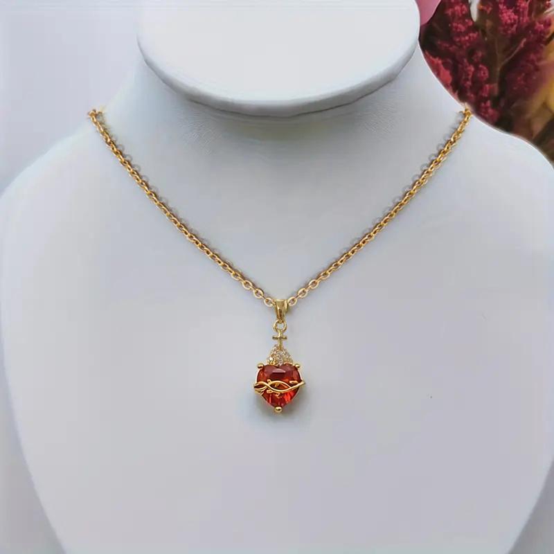 Huitan Orange Red/Green/Blue Heart Cubic Zirconia Pendant Necklace for Women Luxury Trendy Wedding Accessories Elegant Gift 2026