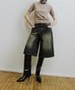 MOLLIOLLI Washed Knee-Length Denim Cotton Dark Grey Pants