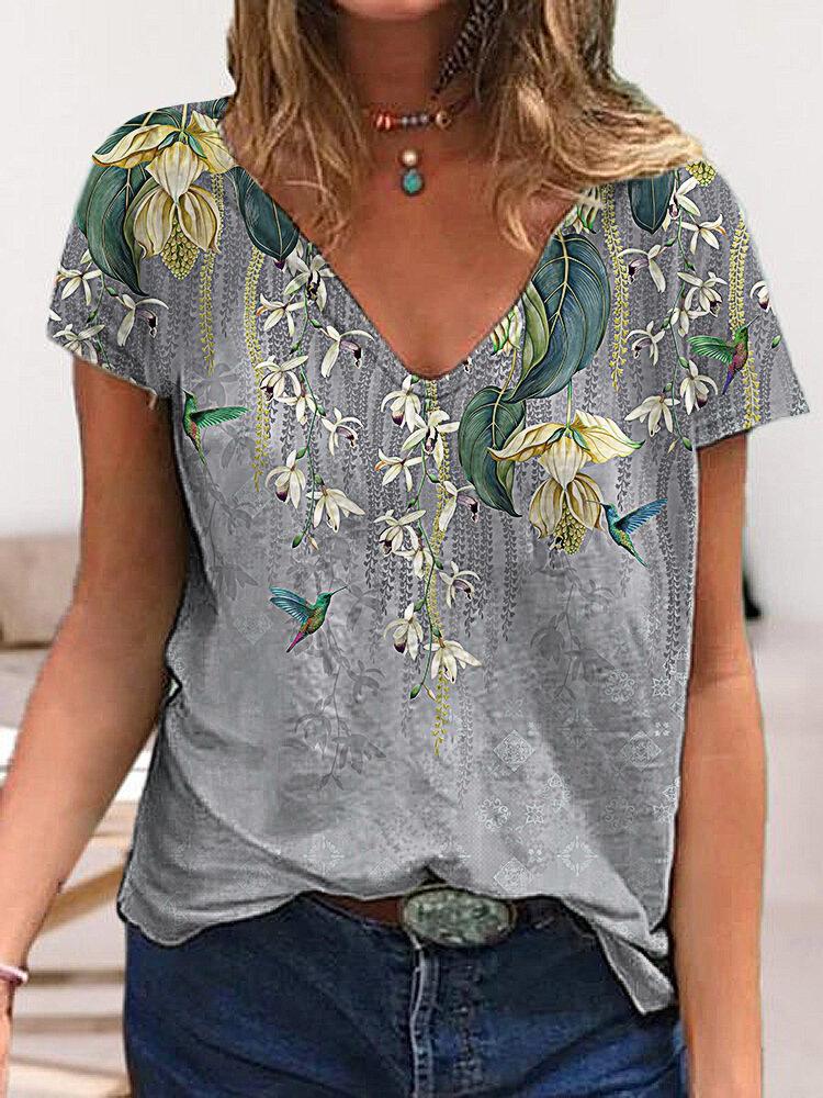 Nuevas Camisetas de Mujer Florales Estampado 3D Verano Cuello en V Manga Corta Camiseta Y2K Camisetas Largas Harajuku Ropa Femenina