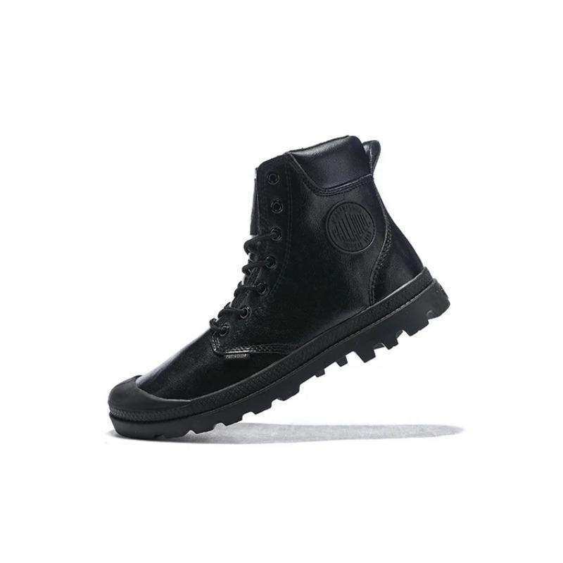 Black Leather Men Pampa Cuff Tactical Army Ankle Working Boots,Comfortable High Quality Walking Safety Walking Shoes