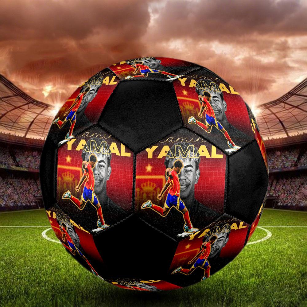 1PC Lamine Yamal Génie taille 5 ballon de football PrahaBallon de football en salle Coloré Tous les âges Cousu à la machine PVC Prêt pour la compétition Durable Haut rebond