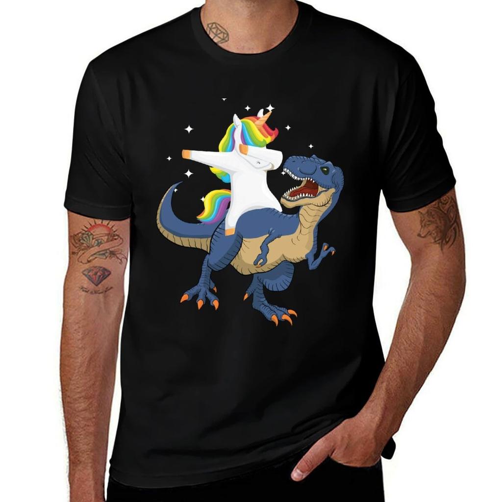 Dabbing Unicorn Riding T Rex Dinosaur Kids Girls Boys Gift Tshirt Soft Cotton Print Tshirt