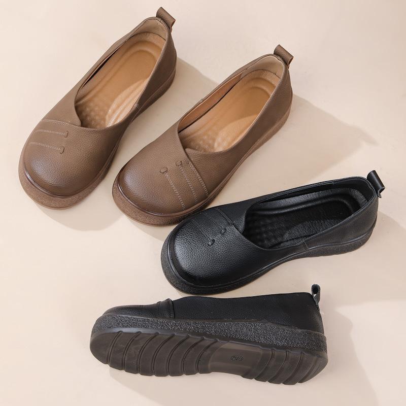 2026 Spring Autumn Mother Shoes Platform Loafers Retro Flat Soft Ladies Casual Shoes Brand Thick Sole 3cm Big Size 41