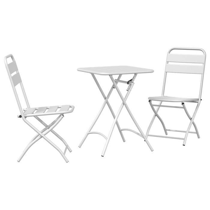 Ensemble de Bistro Pliable 3 Pièces vidaXL Blanc Acier 42002950