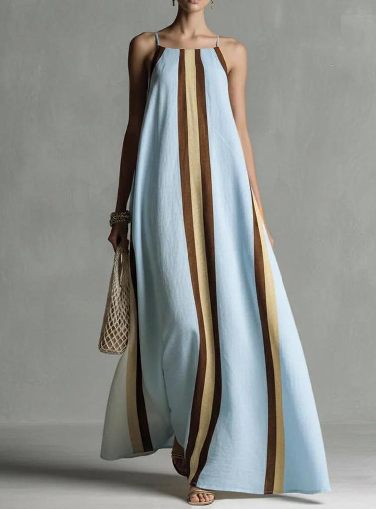 2026 Cross Stripe Women's Summer Maxi Camisole Dress - Loose, Beach Vacation Style, European & American Fashion