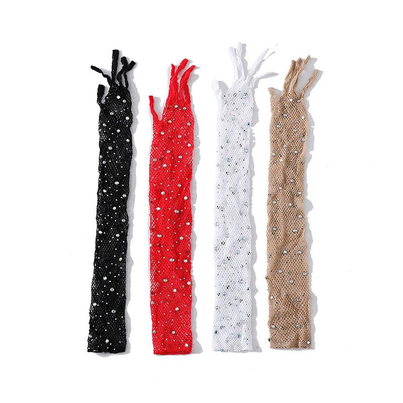 Fashion Diamond Shiny Mesh Gloves Hollow Breathable Women Sexy High Elastic Fishnet Gloves Halloween Party Carnival Cosplay