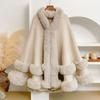 Cappotto Poncho Lavorato a Maglia Oversize da Donna con Collo in Pelliccia Sintetica di Coniglio Rex Caldo Capospalla Autunno Inverno