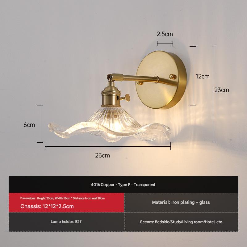 Japanese Retro Floral Glass Wall Lamp Modern Simple Bedside Lamp for Bedroom Study Led Mirror Light Nordic Wall Sconce