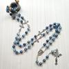62KD Blue Acrylic Rosary Necklace Long for Cross Pendant Catholic Christian Necklace Religious Jewelry for Men Women Charm Gift