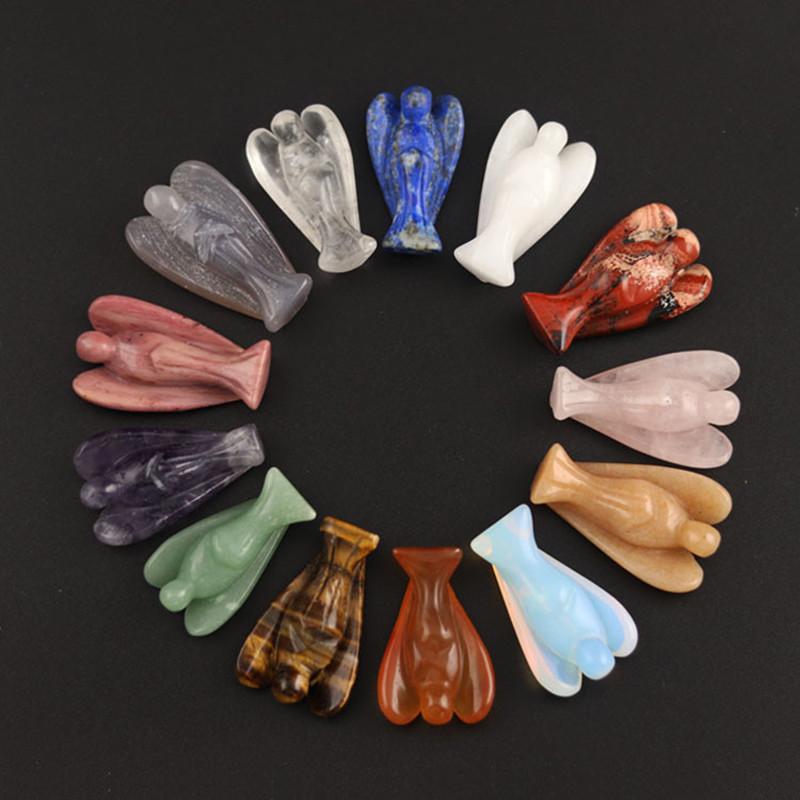 Křišťálová vyřezávaná figurka anděla strážného kapesní kámen léčení řemeslo 15" soška