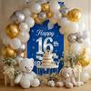 16th Birthday Door Cover 71x35 Inch Blue and Silver Birthday Banner for Party Decorations Balloon Ribbon Backdrop Sign for Boys Girls Teens Photo