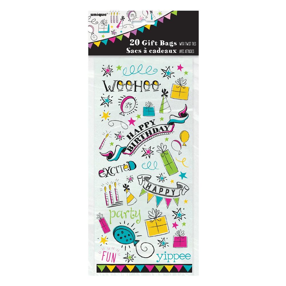 Unique Party Happy Birthday Doodle Party Bags (Pack of 20)