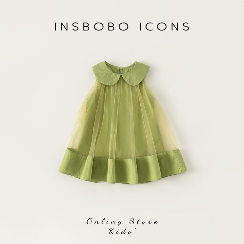 A- line Summer Dress Western Style Kids Baby Girl Dress Green 110