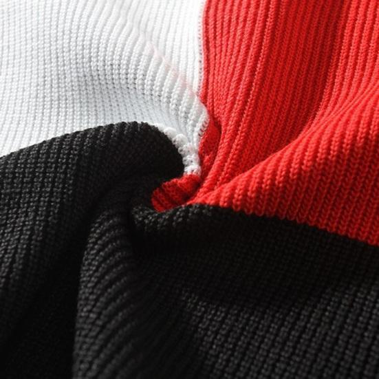 Men Fall Winter Sweater Thick Knitted Colorblock Long Sleeve Patchwork Round Neck Loose Pullover Elastic Loose Warm Sweater