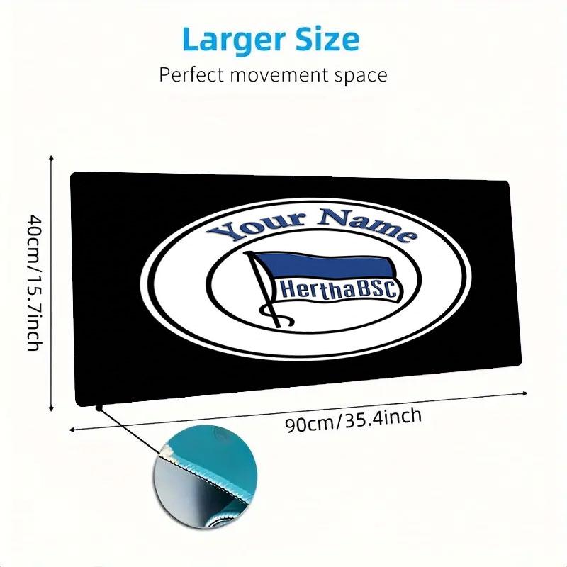 Hertha BSC Benutzerdefinierter Name Große Größe Mauspads Große Gaming Tischunterlage Rutschfest Laptop Tablet Großes Mauspads XXL Matte Mini-PC Spielmatte Mit Verriegeltem Rand