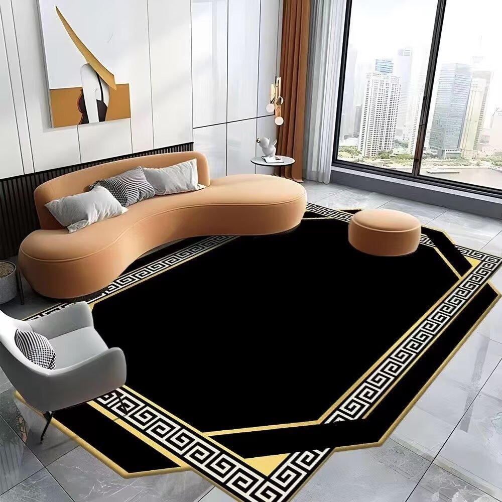 Luxury Style Large Living Room Carpet Machine Washable European Golden Tatami Mat Antiskid Bedroom Bedside Soft Rug Customizable