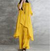 Damen-Retro-Mode-Outfits, unregelmäßige lange Bluse und Hose, Sommer-Zweiteiler-Set