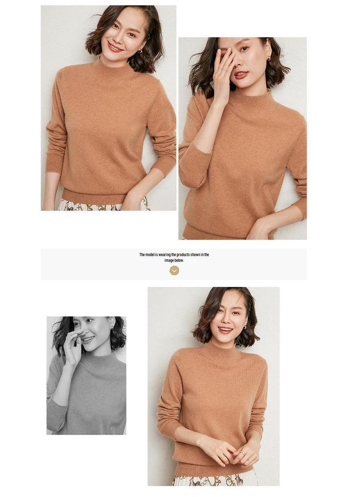 2023 Autumn-Winter Women's Slim-Fit Knit Sweater: Loose Outerwear, Half-High Neck, Thick Inner Layer.