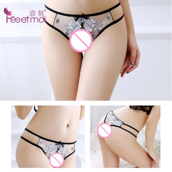 Lace Briefs See Through Open Crotch Straps Erotic Lingerie Floral G-string Thong
