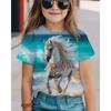 Meisjes 3D Paard T-shirt Korte Mouw Zomer Lente Mode Basic Kinderen 4-12 Jaar