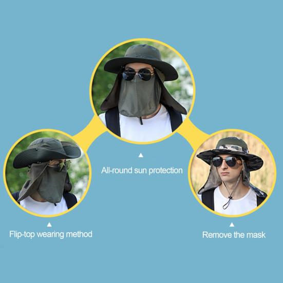 Pălărie de Soare cu Coardă Rezistentă la Vânt Sistem de Umbrar la 360 de Grade Bor Margine Ondulată Pliabilă Pălărie de Exterior cu Protecție Facială Șal