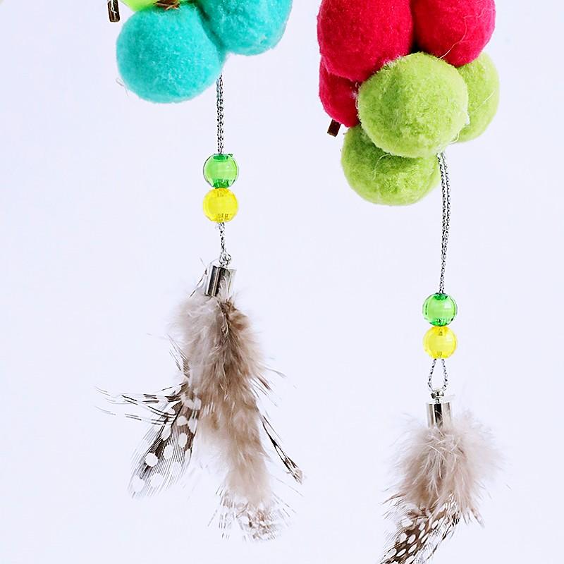 Cat Toys Feather Stick Cats Toy Interactive Colorful Tassel Sticks Toys for Cats Teasing Solid Wood Handle Cat Toy with Bell