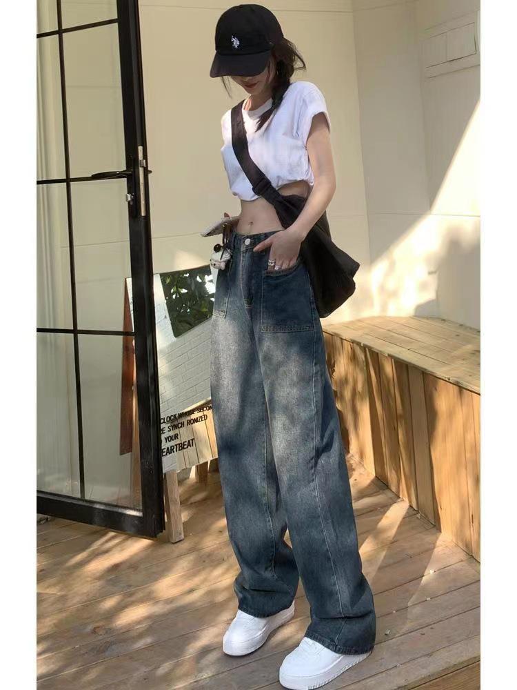 Women's Plus Size High Waist Retro Wide Leg Jeans for Fall/Winter