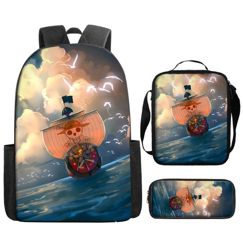 One Piece One Piece Backpack Primary And Secondary School Schoolbag Voyager King Backpack Cartoon Schoolbag Three-Piece Set