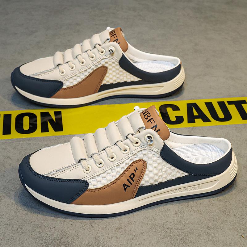 2025 Spring and Summer Bag Head Slippers Men's Lazy Style One Pedal Casual Half Tray Trend Heel-less Sleeve Board Shoes