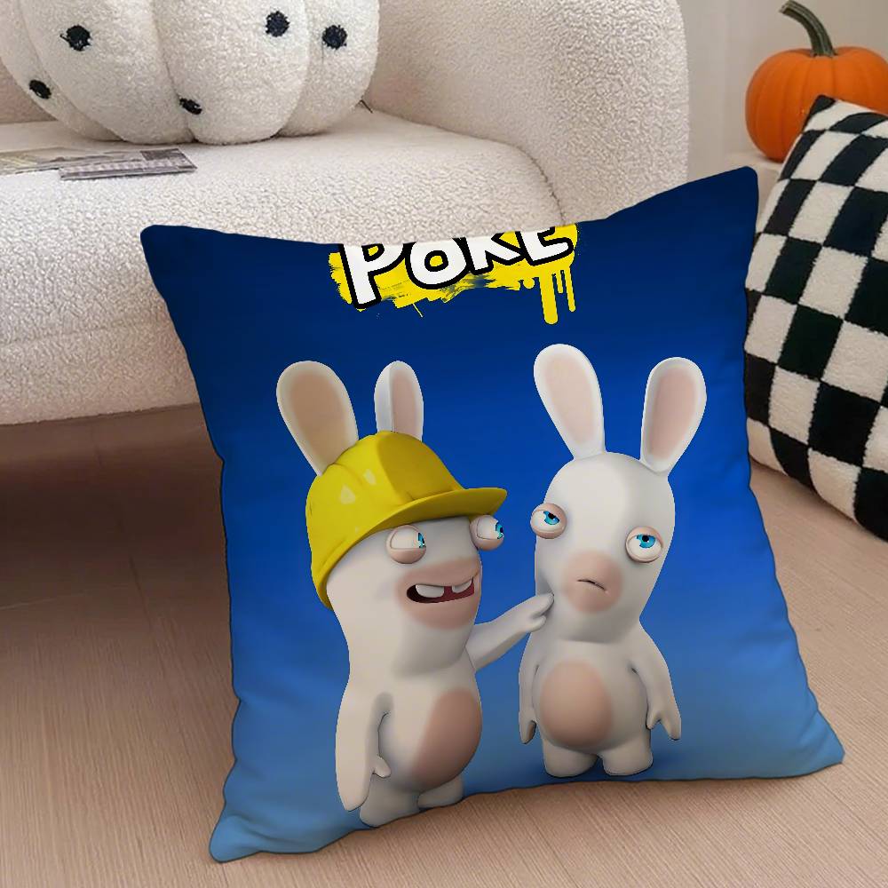 Anime R-Raving Rabbids Pillow Case Anti-Dustmite Pillowcase Invisible Zipper Silky Short Plush Sofa Cushion Cover