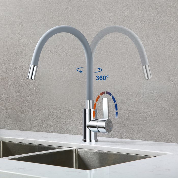 Flexible Kitchen Faucet - AURALUM PRO - 360° Rotating Brass Sink Mixer - Grey - Water Saving