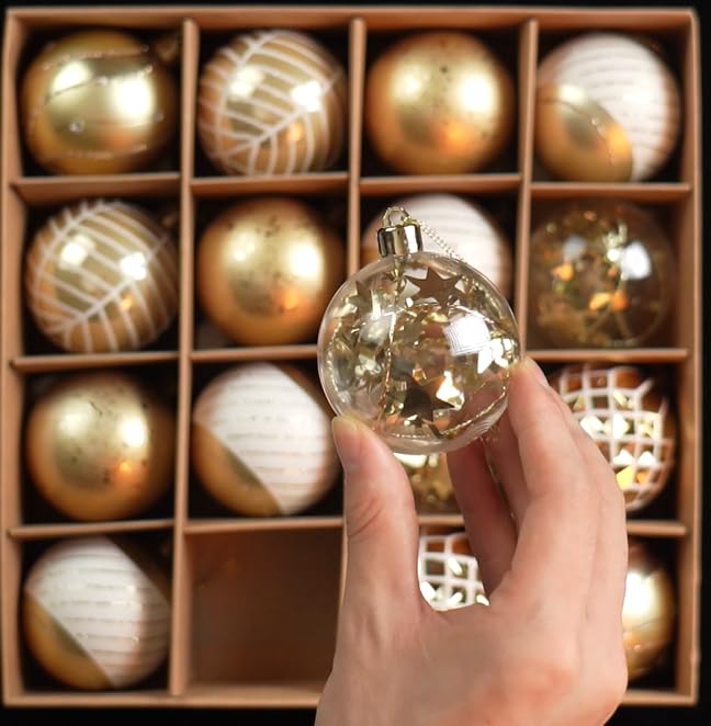 Valery Madelyn Jul Pakke med Hvitt Juletre Frieri Bryllup Butikk Elegante Ornamenter, 6cm, 16, Gull, Platina, Pynt, Pynt,