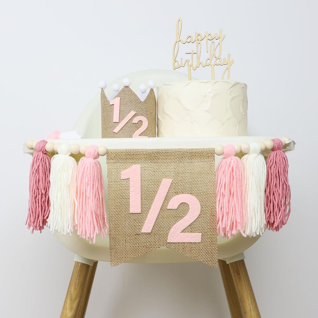 Boho 1st Birthday Party Decoration Banner Photo Prop for Girl Baby Shower Pink Wall Hangings Decorative for Kids Bedroom Gift