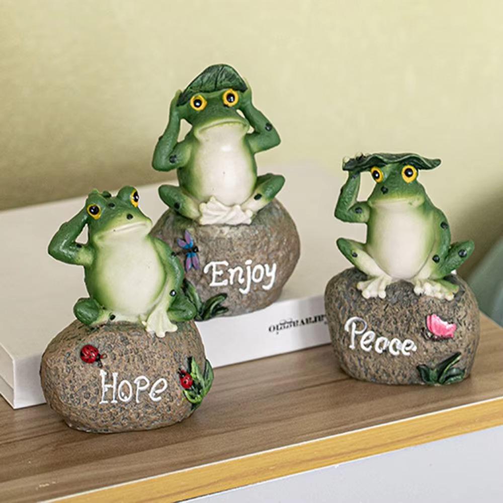 Small Resin Frog Statue Cartoon English Sign Frog Creative Garden Frog Ornament Outdoor
