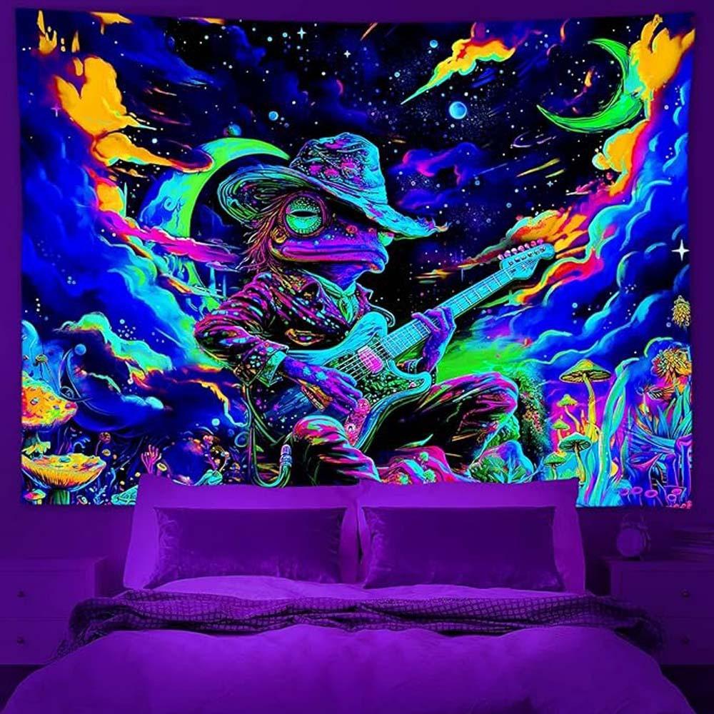 Gothic Grim Reaper Blacklight Tapestry UV Reactive Peach Skin 2D Flat Print Psychedelic Death Scythe Wall Hanging Bedroom Decor