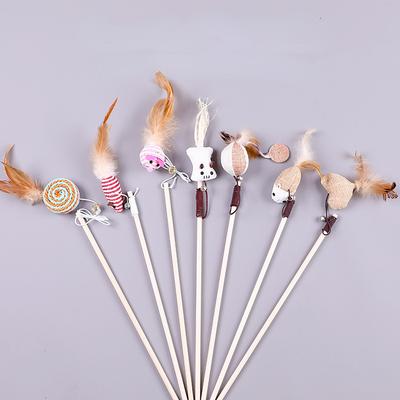 1pc Funny Kitten Cat Teaser Interactive Toy Rod and Feather Toys for Cats Teaser Interactive Toy Rod Cats Toys Stick Mouse Toys