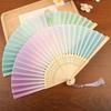 Colorful Hand Folding Fan Traditional with Tassel Chinese Style Fan Vintage Wooden Handle Classic Fan Dance Performance