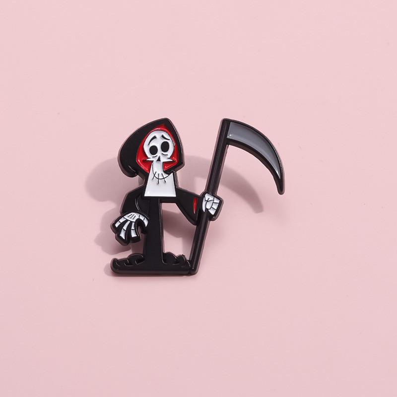 Grim Cartoon Vibrant Reaper Chest Pin Durable Alloy Brooch For Fashion Enthusiasts