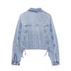 Fashion Wind 2024 Spring New Female Stylish Long Sleeves Washing Effect Bandage Denim Jacket Coat 6164095