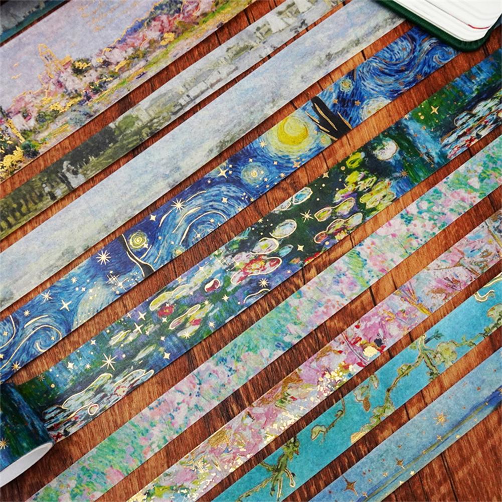 24Pcs Oil Painting Retro Washi Tape Stickers Gold Foil Stickers Colorful Collage Handbook Materials Scrapbook DIY Sticker Decoration