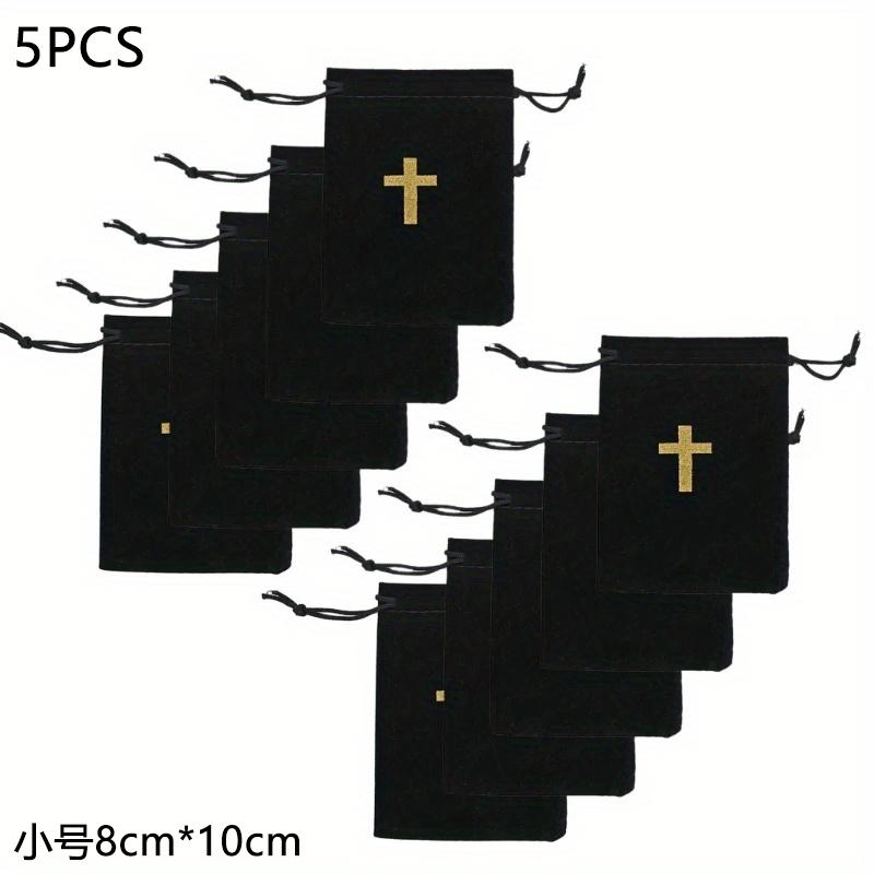 

5/10Pcs Black Cross Pattern Bag with Drawstring Gift Packaging Fabric Pouch for Necklace Earrings Elegant Storage Pouches 5pcs