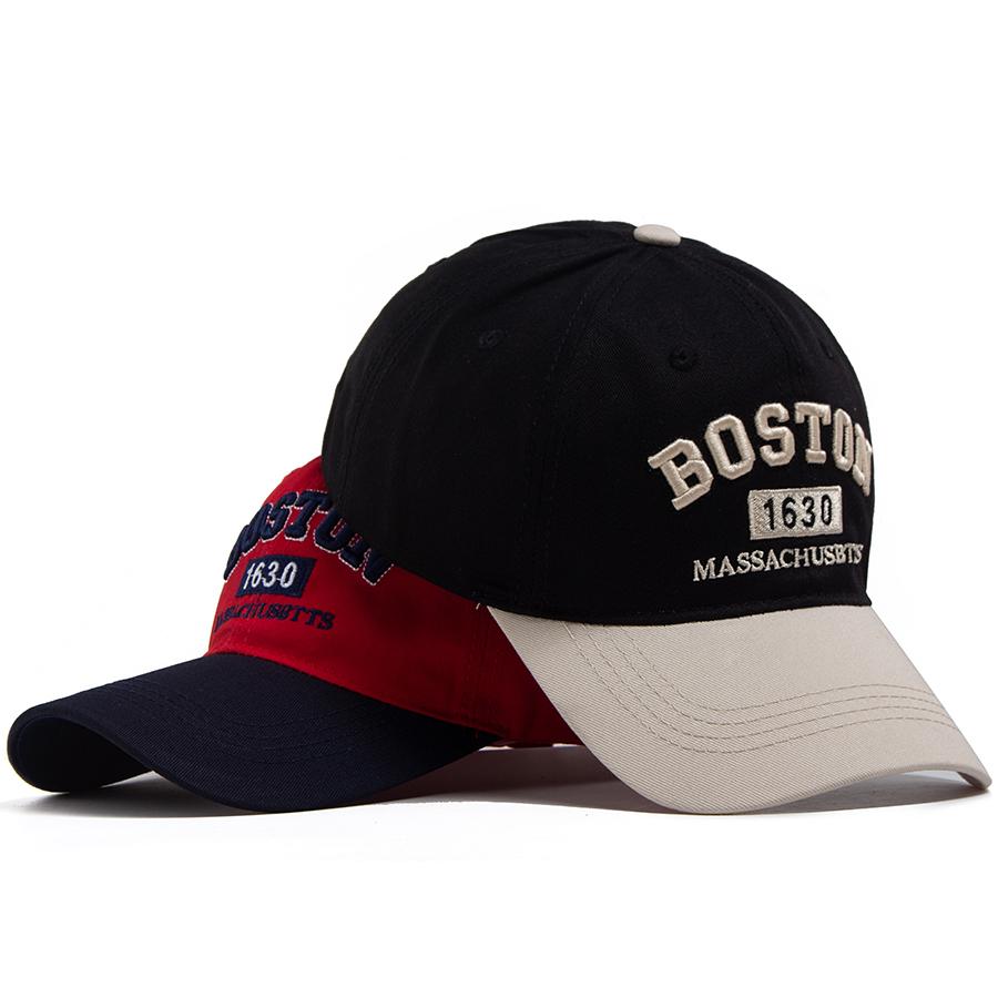 Vintage Boston 1630 Letter Embroidered Baseball Caps Men Women Two-Tone Patchwork Curved Brim Dad Hat Casual Outdoor Golf Hat
