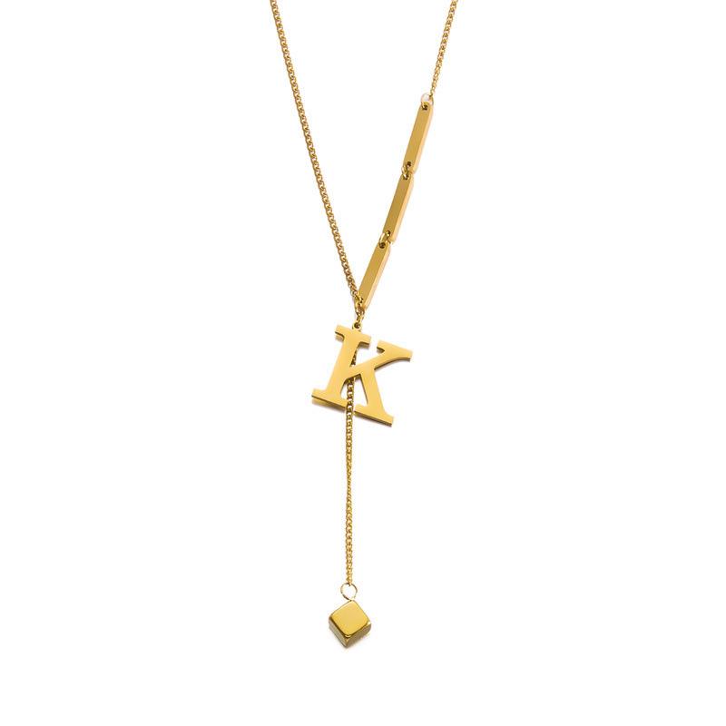 Stainless Steel Letter Necklace with Long Tassel Pendant for Women