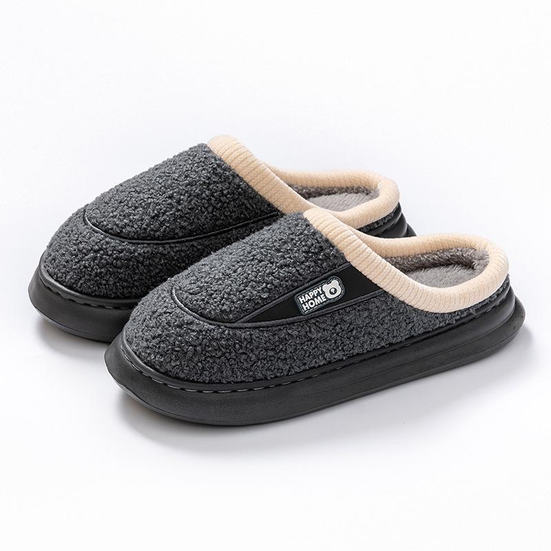Coil plush autumn and winter leisure indoor home plush EVA sole, couple thick-soled warm cotton slippers