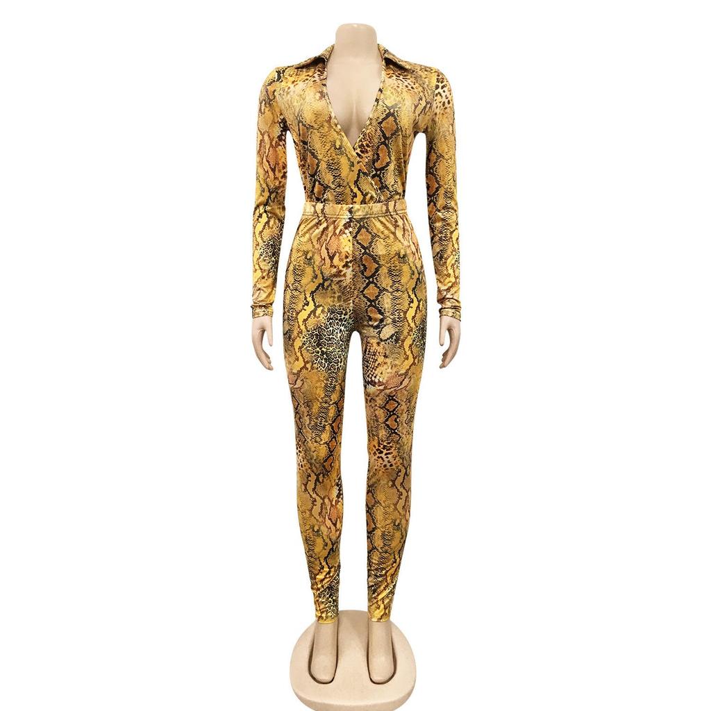 Europäische & Amerikanische Mode V-Ausschnitt Digitaldruck Langarm Hosen Set